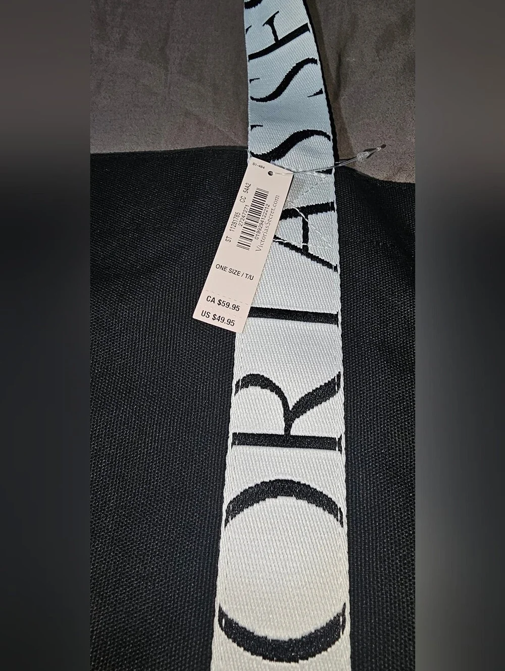 Victoria's Secret Black Tote with White Logo Straps Leopard Lining